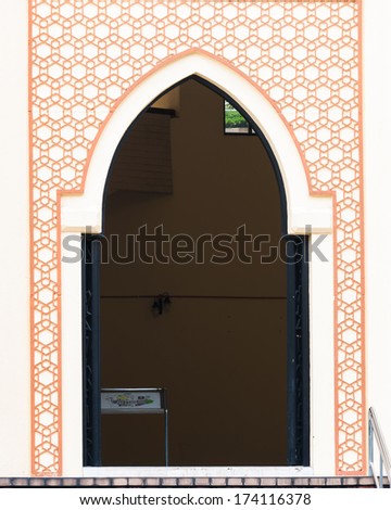 A doorway in the traditional Islamic style at the National Mosque of Malaysia in Kuala Lumpur.