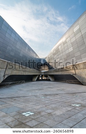 SEOUL, SOUTH KOREA - FEBRUARY 20: Modern architecture at the Dongdaemun Design Plaza. Photo taken February 20, 2015 in Seoul, South Korea.