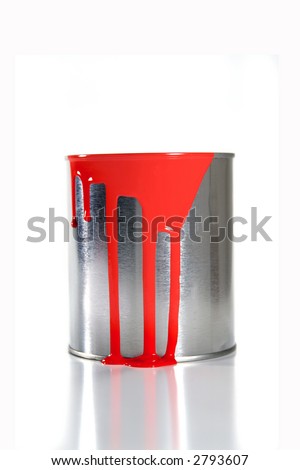 a messy red paint bucket