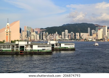 HONG KONG, JUL 5: View of modern building on Victoria island from Star Virgo cruise deck on 5 July 2014 at Hong Kong