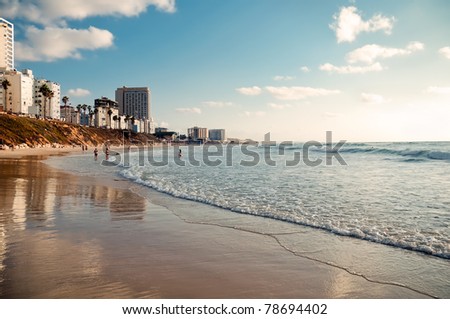 City beach. Israel. Bat-Yam.Panoramic view.
