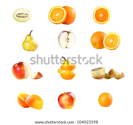 fruit collection isolated on a white background, all pieces individually photographed in studio and no shade so its easy to select