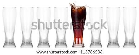 full and empty glass of fresh coke isolated on a white background.leader concept