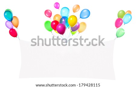 Holiday banners with colorful balloons isolated on white