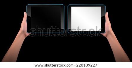 Touch screen tablet computer with blank screen and hand isolated