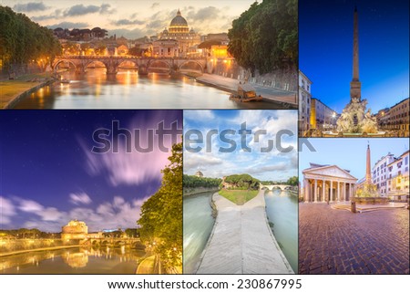 Photo collage from Rome, Italy. Collage includes major landmarks