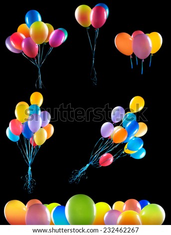 flying balloons isolated on a black background
