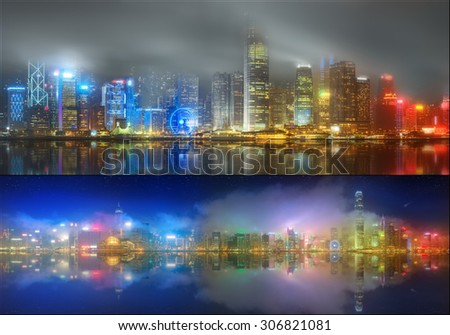 Collage of Hong Kong island, skyline and Financial district, China