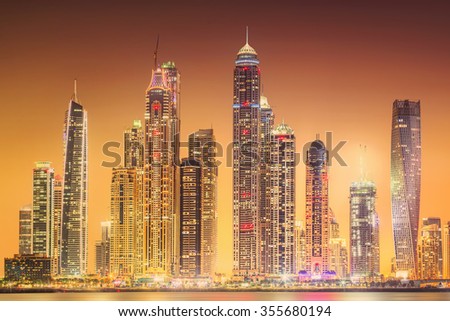 The beauty panorama of skyscrapers in Dubai Marina. UAE