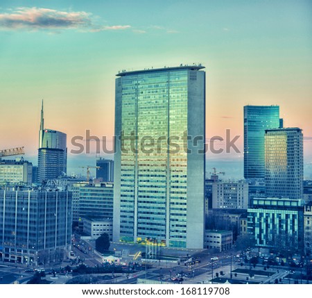 Milan, Italy-Dec 13: Pirelli Skyscraper Facade On December 13, 2013 In Milan, Italy. Upon Its Completion In 1960, At 127 M It Was The Tallest Building In Italy