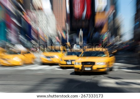 NEW YORK, USA - APRIL 11: Taxi in the traffic, Manhattan, April 11, 2012 in New York City. The city is planning to replace its fleet of various kinds of taxis with one model.