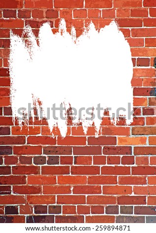 Vertical Red Brick Wall - abstract graffiti with white spray paint