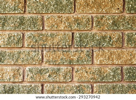 Close up of laid brick in two tone color of red and moss green