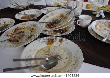 Dirty dishes after a meal