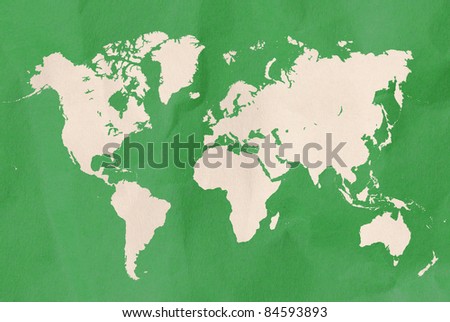green world map with paper craft