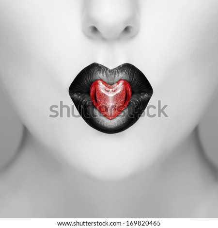 Glamour red lips with little heart