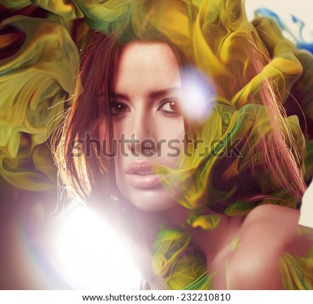 Creative shoot. Beautiful fashion woman With Conceptual Creative Makeup With Dispersion Effect