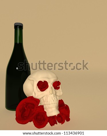 skull with roses and bottle