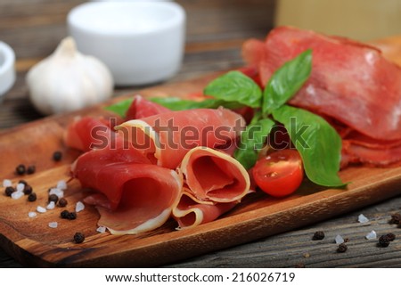 Meat plate. Prosciutto and beef