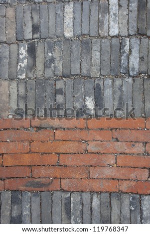 Chinese vintage brick road surface with grey and red