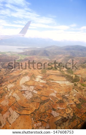 Aerial view of yellow earth from plane,dali,china