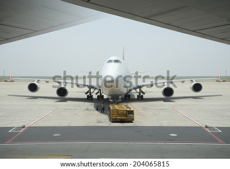 Boeing 747 airplane under maintainance at shanghai airport