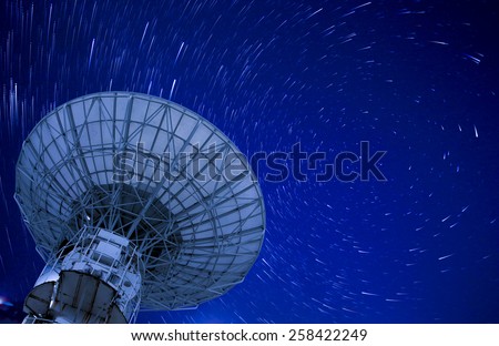 Satellite Antenna with beautiful startrail in blue sky,north china