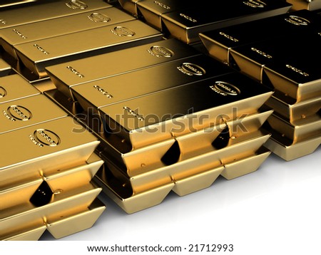 piles of goldbars in vault with space for text