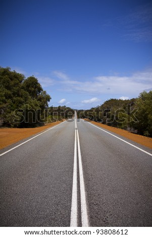 Open road in Australia stretching into distance. Portrait.