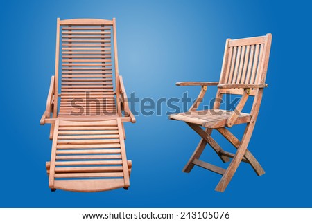 A Wooden Sunbed and a Wooden Chair Isolated