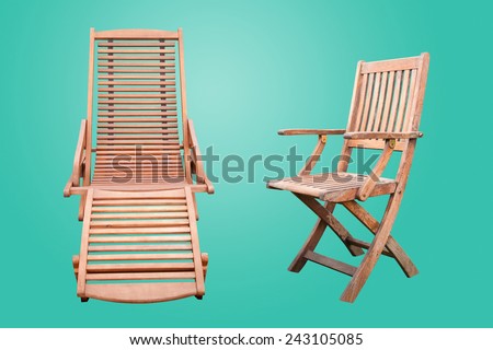 A Wooden Sunbed and a Wooden Chair Isolated