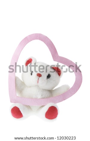 stock photo : Teddy Bear and Love Heart on White Background