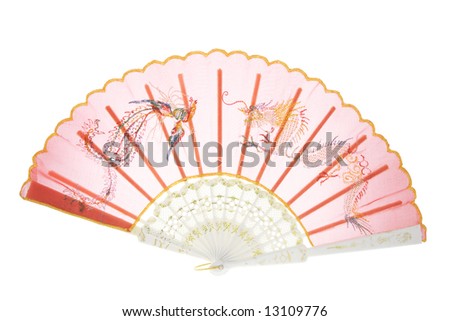 Chinese Paper Fan on White Background