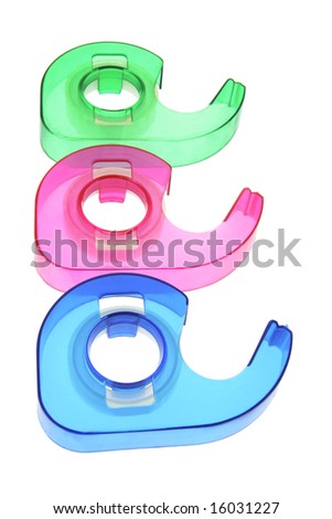 Row of Plastic Tape Dispensers on White Background