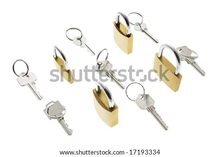 Keys and Locks on Isolated White Background