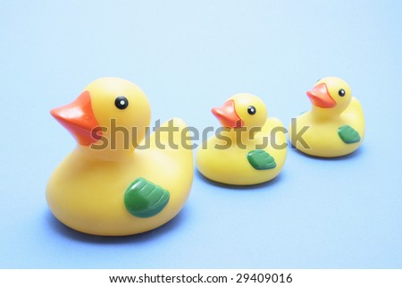 Rubber Ducks on Blue Background