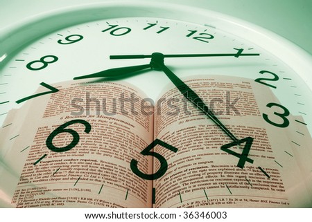 Composite of Wall Clock and Opened Book