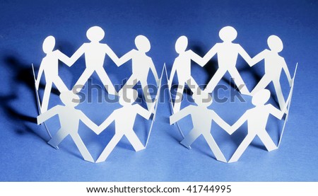 Paper Dolls on Seamless Blue Background