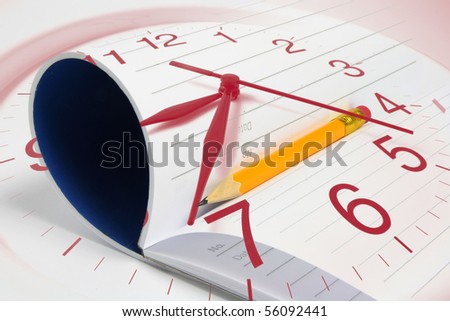 Composite of Clock, Note Pad and Pencil