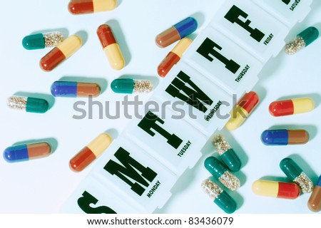 Pill Box and Pills in Blue Cast