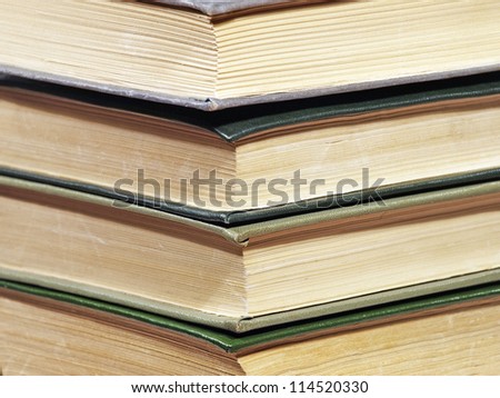 Pile of books taken closeup.