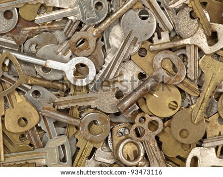 A lot of old metal keys taken closeup as background.