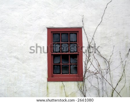 Frosted Colonial Window - Red Frame, White Wall