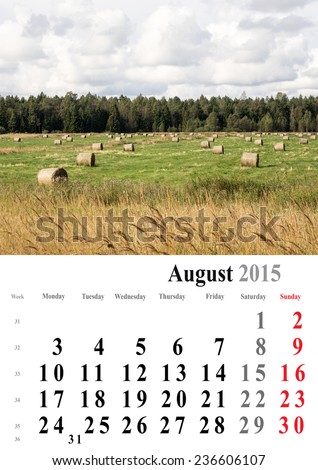 calendar 2015 august. nature image selection. europe. international format. landscapes.
