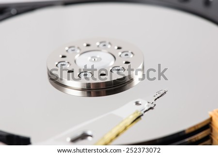computer hard disk drive close-up shot. shallow depth of field. macro