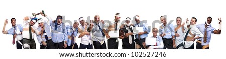 Complete team of injured businessmen after a rugby game Complete team of injured businessmen after a rugby game