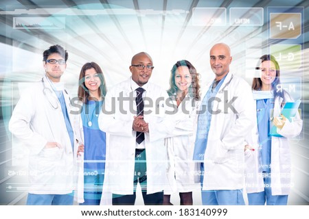 Doctors team in medical facilities with modern screen