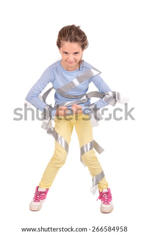 Young girl posing with duct tape