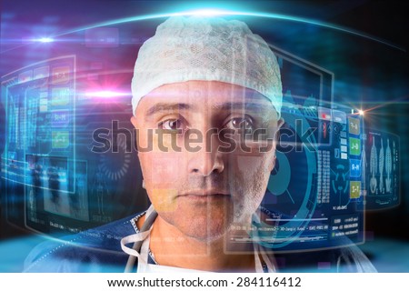 Doctor in uniform with digital  screens and heads-up display