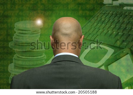 Man\'s head in green background with numbers